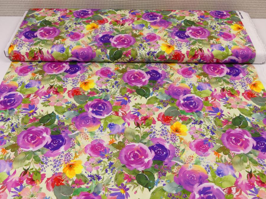Preview: Patchworkstoff Clothworks Flowershop Rosen in lila Baumwolle